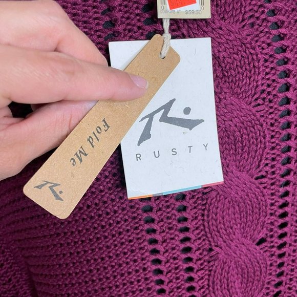 Tilly's Rusty Brand Cable Knit Tunic High Low Burgundy Sweater Size L - NWT - Picture 5 of 9